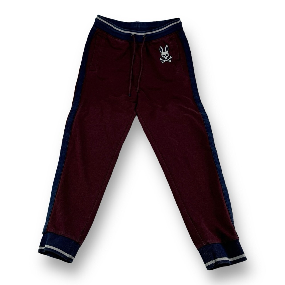Psycho Bunny Maroon & Blue Sweatpant Jogger Pants Cotton Polyester Size Medium M